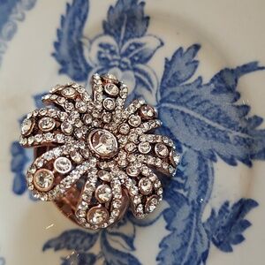 Rose Gold Color Cubic Zirconia Flower Sparkle Statement Ring